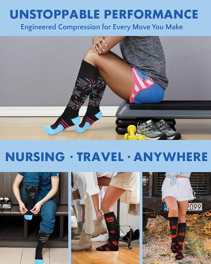 Compression Socks for Women 15-20 mmHg, 2 Pairs | Graduated Support, Knee High Fit, Polyester Stretch, Circulation Comfort, Nurses, Travel, Athletes, Flight, Daily, Patterned - Image 6