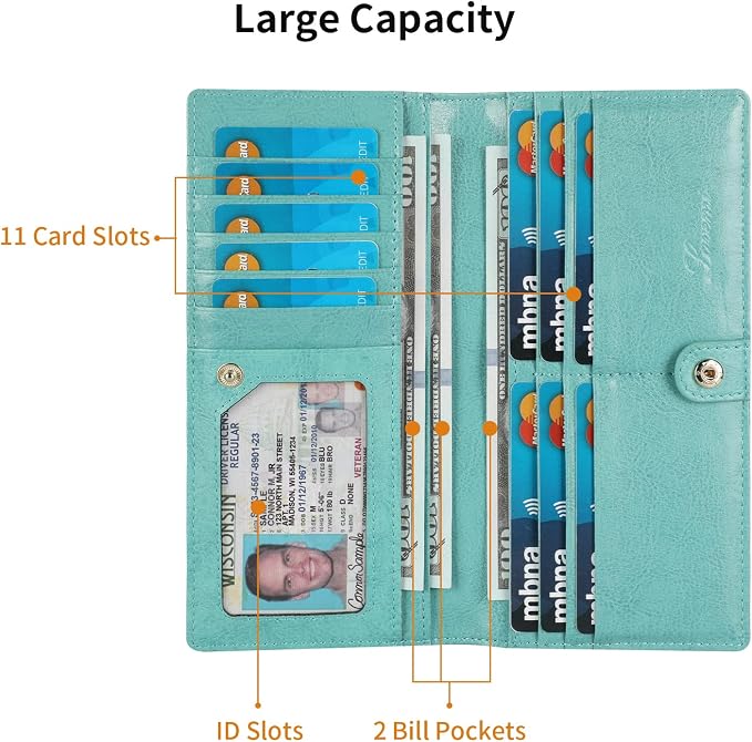 Ultra Slim Thin Leather Women Wallet RFID Blocking Credit Card Holder Bifold Long Ladies Billfold - Image 5