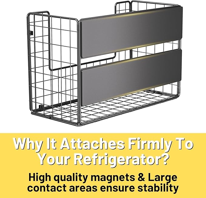 2 Set Magnetic Shelf for Fridge , Fruit Potato & Onion Storage Bins, Pantry Organizers & Storage, Large Container Magnetic Basket for Refrigerator, Kitchen Counter, Cabinet, Magnetic Fridge Organizer | 50 lbs strong magnet, no-drill, large capacity, ve... - Image 9