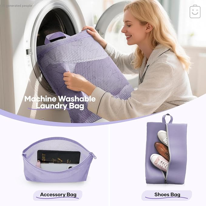 Veken 9/11 Set Compression Packing Cubes Garment Bags for Travel Essentials,Compressible Expandable Luggage Organizer Bags for Clothing,Space Saver Bags with Over 1000 pcs of Mesh Holes(Purple Gray) - Image 7