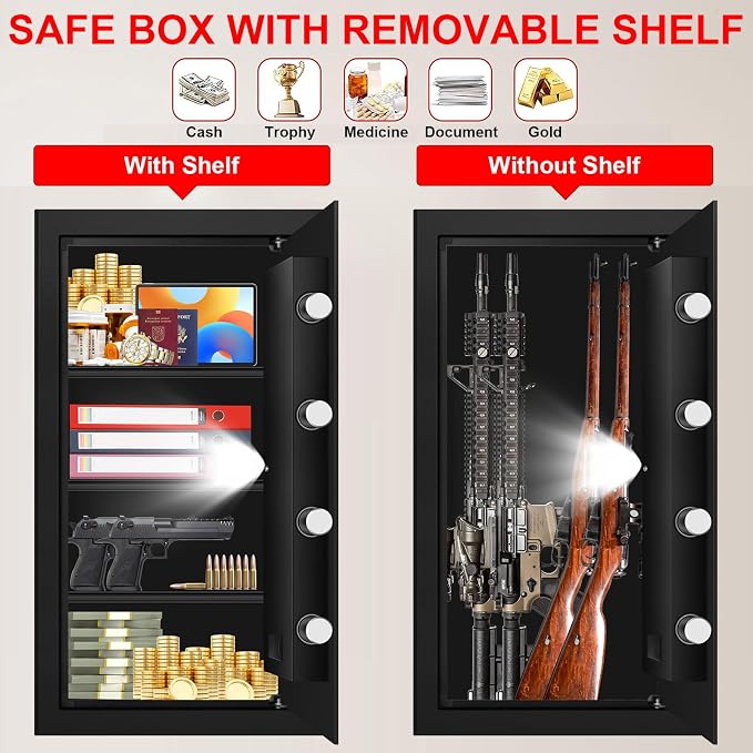 6.0 Cub Large Home Safes Fire and Waterproof, Anti-theft Fire Proof Safe Box with Digital Keypad, Key Lock and 3 Removable Shelves, Security Safes Fireproof Waterproof for Home Document Valuables - Image 5