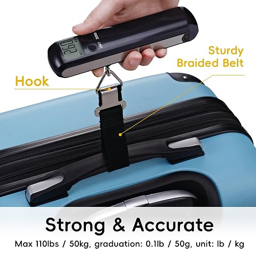 110lb Luggage Scale Battery Free Baggage Scale for Travel Suitcase | Portable Digital Weight Scale with Built in Measuring Tape - Image 4