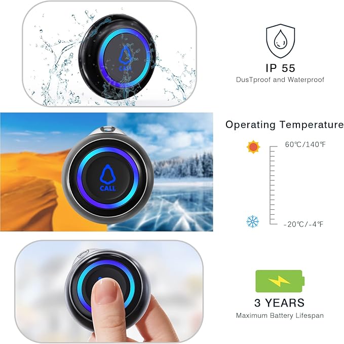 Wireless Caregiver Pager, 1 Call Button + 1 Receiver for Elderly at Home | Medical Life Alert System for Seniors/Kids, SOS Emergency Panic Call Bell, Nurse Calling/Patient Assistance Help Buzzer Alarm - Image 4