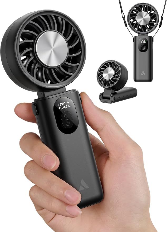 Aecooly Mighty Portable Handheld Fan with Cooling Plate | 20H Max Cooling | 3 Flexible Modes | 5 Speeds Wind | Battery Level Display | Mini Personal Battery Powered, Gifts for Women, Travel-Black by Aecooly