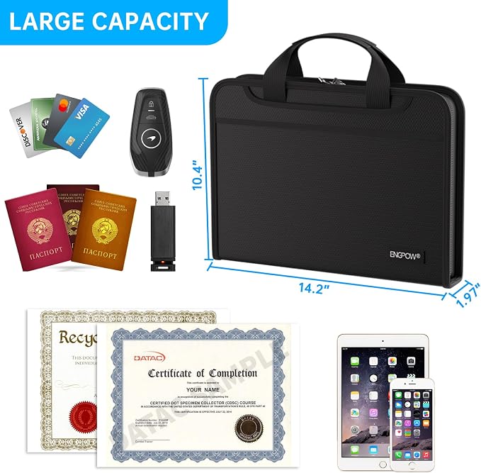 ENGPOW Accordion File Organizer,Fireproof Expanding File Folder with Multi Pockets,13 Colorful Pockets Document Organizer with Handle & Labels,Portable Home Travel Safe Storage for Letter A4 Files - Image 5