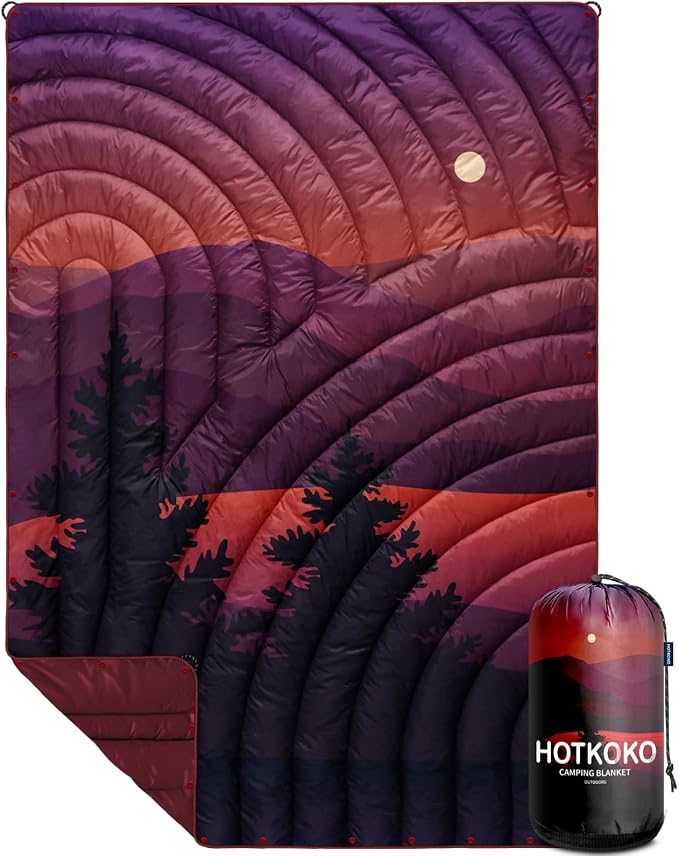Puffy Camping Blanket,Large Camp Blanket Outdoor Camping Quilt Waterproof | Lightweight Printed Warm Packable Down Alternative Blanket for Camping,Traveling, Stadium, Hiking, Picnics by hotkoko
