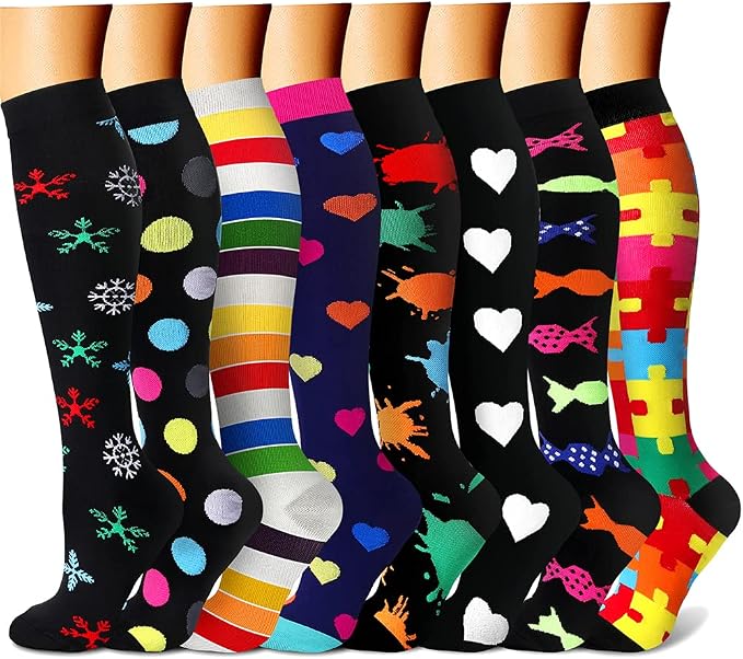 CHARMKING Compression Socks for Women & Men Circulation (8 Pairs) 15-20 mmHg Best Calf Socks Support for Athletic Cycling by CHARMKING