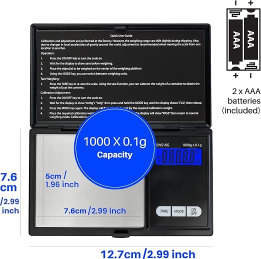 Smart Weigh Digital Pocket Scale – 1000g x 0.1g Precision – Ideal for Jewelry, Food, Herbs, and Medicine – Stainless Steel Platform with Protective Cover – Black (Battery Included) - Image 8