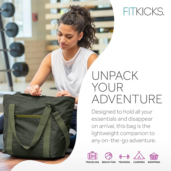FITKICKS Hideaway Packable Duffle, Large Duffle Bag for Travel, Green - Image 7