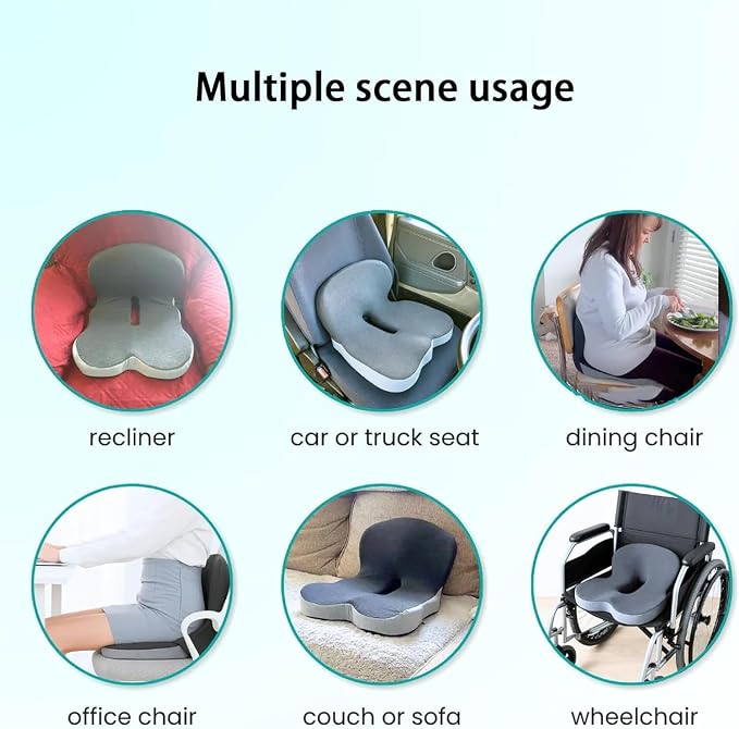 Orthopedic Cushion,Ergonomic Memory Foam L-Shaped Integrated Seat Cushions with Adjustable Strap,Ultra Breathable Non-Slip Design for Office Chair,Car,Wheelchair (Black) - Image 6