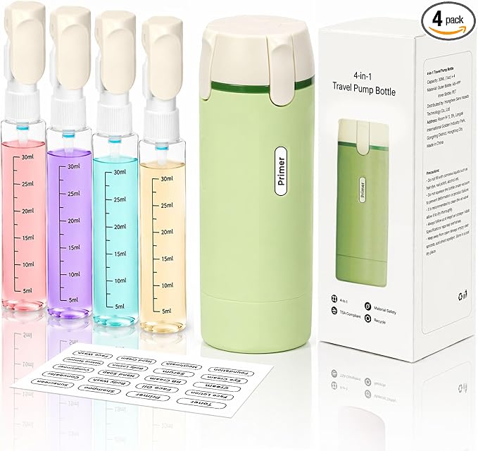 4 in 1 Travel Dispenser Bottle,4 Pack 30ML Travel Bottles for Toiletries, Leak Proof Travel Size Containers (Green) by EASYFORALL