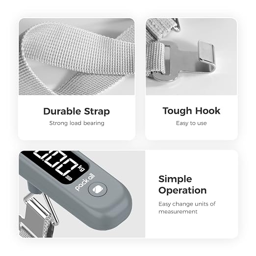 pack all Digital Luggage Scale for Travel, 110Lbs Capacity, 0.1Lb Precision | Handheld, Backlit LCD Display, Lb/Kg/Oz Conversion, Tare Function, Battery Included, Rock Grey - Image 6