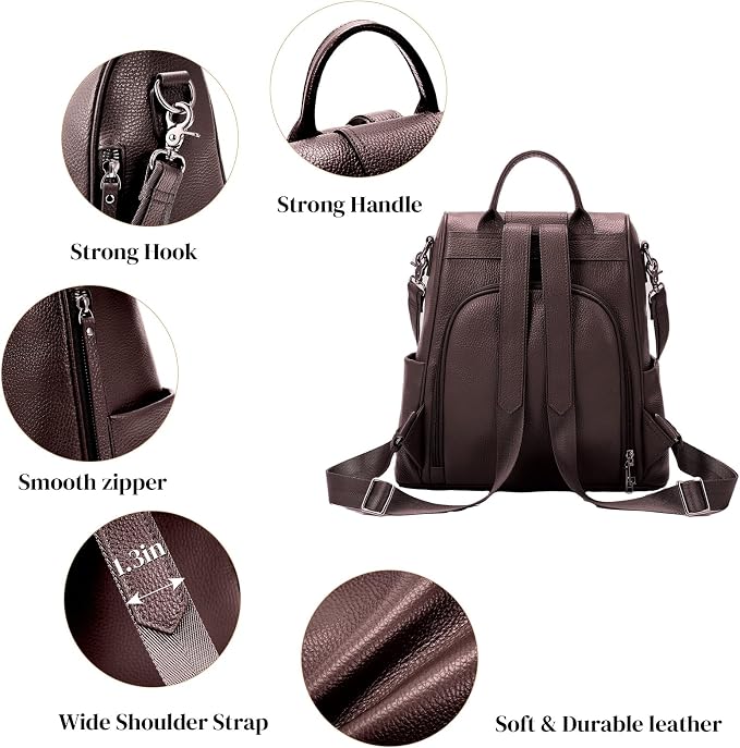 Genuine Leather Backpack Purse for Women Anti-theft Fashion Backpack Bags - Image 5