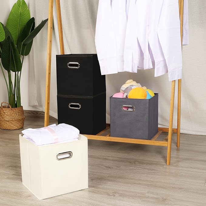 Yunkeeeper storage bins Cubes, Fabric Cube Organizer with Handle, Foldable Cube Bins for Cloth or Accessary Storage, 11x11x11, Set of 3, (Black) - Image 7