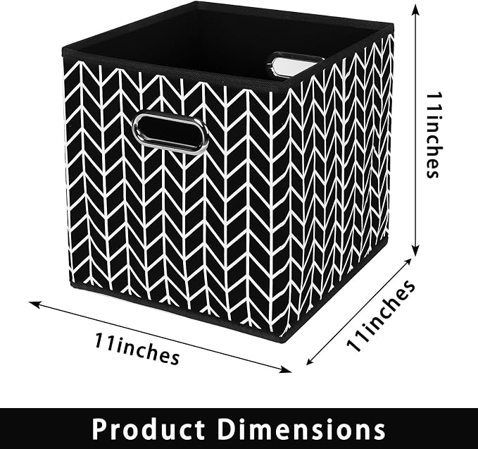 Fabric storage bins Cubes, Fabric Cube Organizer with Handle, Foldable Cube Bins for Cloth or Accessary Storage, 11x11x11, Set of 6, (Black Leaf) - Image 2
