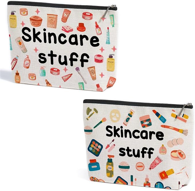 2Pcs Skincare Stuff Makeup Bag Travel Essentials Organizer Cosmetic Bags | Portable Pouch Purse Roomy Travel Makeup Skincare Accessories, Christmas Birthday Gifts for Women by ZHAMEN