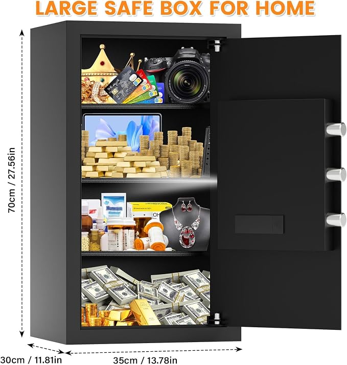 6.0 Cu Ft Large Safe Box for Home Use, 27.6"H Heavy Duty Home Safe | with Alarm System, Removable Shelves, Wall/Floor Mountable Anti-theft Security Safe for Money Jewelry Documents - Image 2