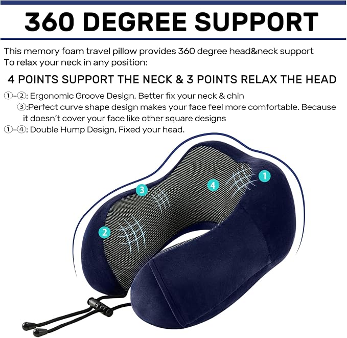 urnexttour Neck Pillow Airplane Travel Pillow 2 Pack Grey and Blue | Memory Foam Soft Support Travel Neck Pillow for Travelling, Sleeping Rest, Car, Train and Home Use - Image 3