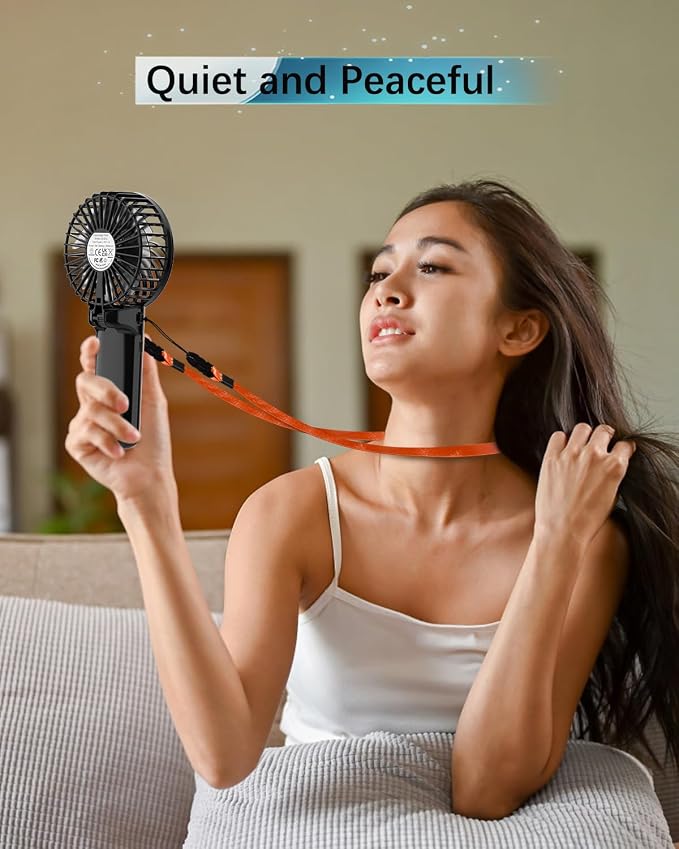Portable Handheld Mini Fan, 6-15H Cooling Small Personal Device, 180 Foldable Desk Fan With 4 Quiet Speed, Neck Fan W/Lanyard for Kids Women Men Travel Outdoor Office, Black - Image 5