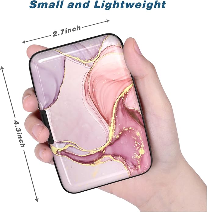 Credit Card Holder, Mini Aluminum Card Wallet RFID Blocking Slim Metal Hard Card Case for Women Men, Pink Marble - Image 3