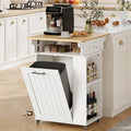 HOOBRO Kitchen Island with Trash Can Storage, Rolling Kitchen Island with Drop Leaf Countertop, Island Table with Power Outlet & Spice Rack, for 10 Gallon Garbage Bin, White and Natural WN33UZD01 by HOOBRO