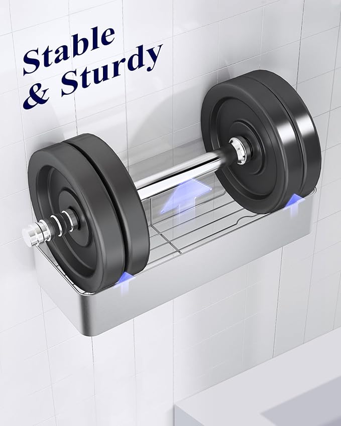 Kitsure Shower Caddy Adhesive, Stylish Shower Organizer, Large, Silver Grey | 2 Pack Shower Shelf for Inside Shower, 100% Rustproof Metal Shelves, No-Drill Bathroom Organizers and Storage - Image 4