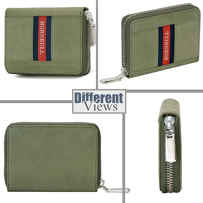 HORNBULL Steve RFID Blocking Leather Wallet for Men | Vertical Credit Debit Card Holder, Zip Around Wallet (Green Card Holder) - Image 5