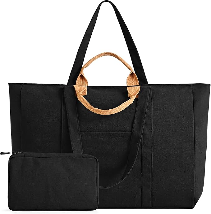 20" 12 Gal Extra Large Canvas Travel Tote Bag with Zipper | Oversized foldable lightweight tote, dual handles, big weekender carry tote for travel, shopping, overnight trip by KIDJFGG
