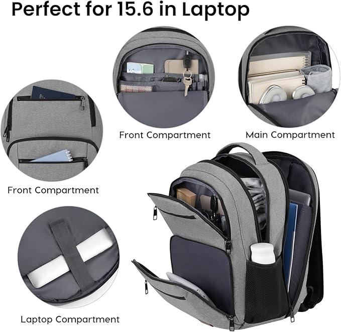 BIKROD Backpack for Men, TSA Travel Backpack, College Backpacks Water Resistant Back Pack, Business Anti Theft Durable Computer Bag Gifts Fits 15.6 Inch Laptop, Grey - Image 3