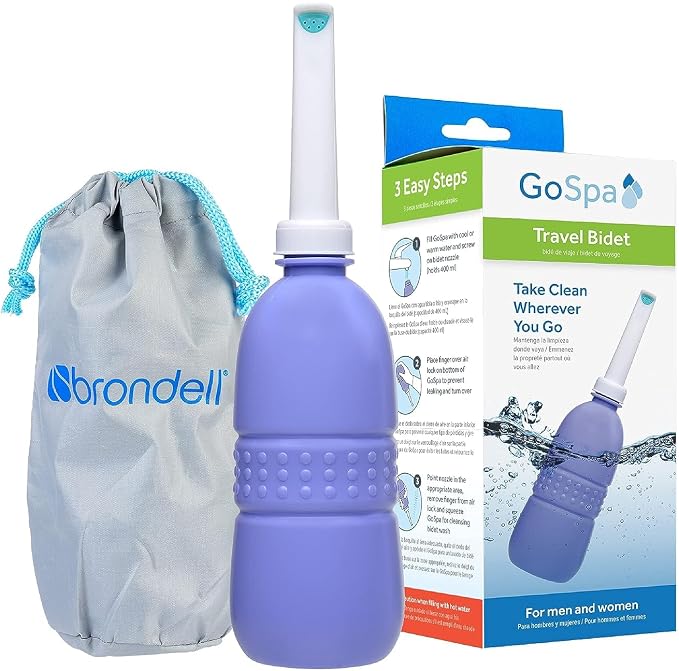 Brondell GoSpa Travel Bidet GS-70 – Portable Peri Bottle for Postpartum & Perineal Care, 400ml Handheld Bidet with Angled Nozzle, Collapsible Design, Nozzle Storage & Travel Bag, Amaranthine by Brondell