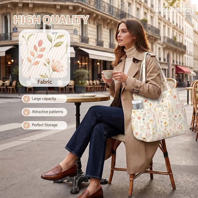 Corduroy Tote Bag for Women,Large Capacity Cute Tote Bags With 6 Pockets,Crossbody Shoulder Handbag for Work Travel Gym - Image 4