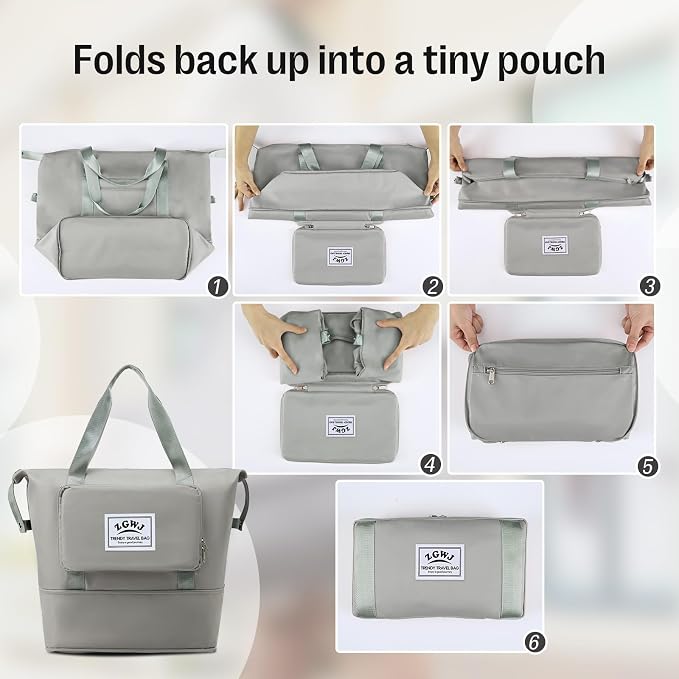 ZGWJ Travel Tote Bags, Expandable Overnight Weekender Bag for Women Foldable Carry-On | Expandable - Image 5