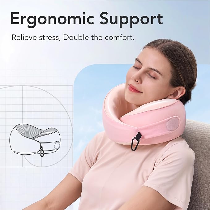 Travel Neck Pillow Airplane Neck Support Ergonomic Design for Traveling | 100% Pure Memory Foam Suitable for Airplanes,Offices and Cars, Cool Light Pink, Standard, C-Shape - Image 3