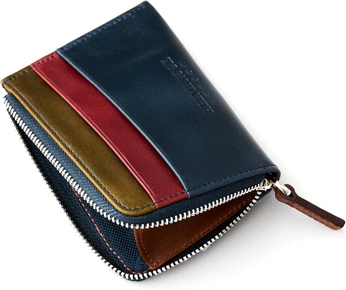 RFID Blocking Zipper Wallet, Slim Business Card Holder, Men & Women, Handcrafted Full-Grain Leather, Gift Box & Pouch, Christmas & Birthday, Navy Blue (Plus Colors) - Image 6