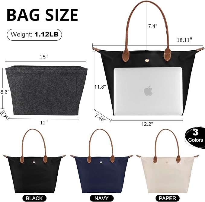 Tote Bag for Women with Purse Organizer Insert. | Foldable Large Capacity Waterproof Nylon Bag for Travel, Work, and Daily Use. - Image 6