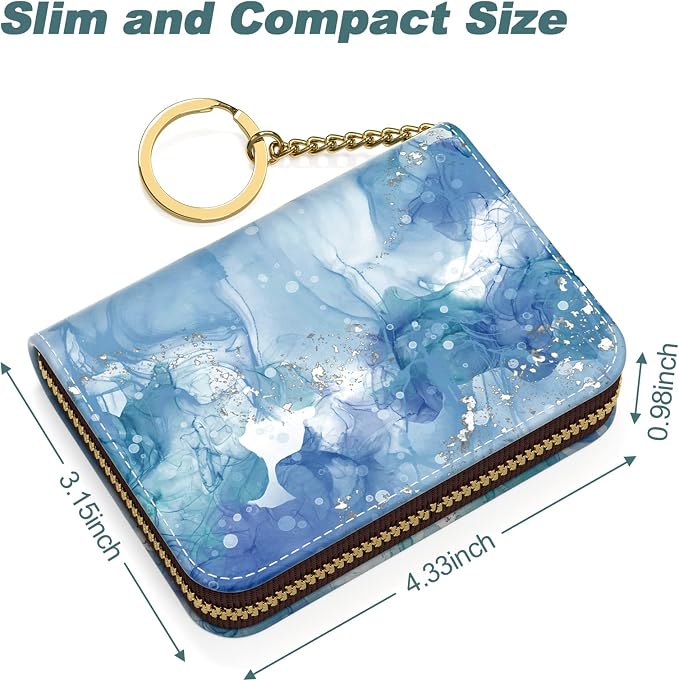 Nipichsha Women's Slim Leather RFID Wallet, Light Luxury Blue, 4.33 x 3.15 in | Leather Card Holder Wallet, Credit Card Wallet Organizer, Business Card Case with Zipper & Keychain, 12-Slot Compartment - Image 5