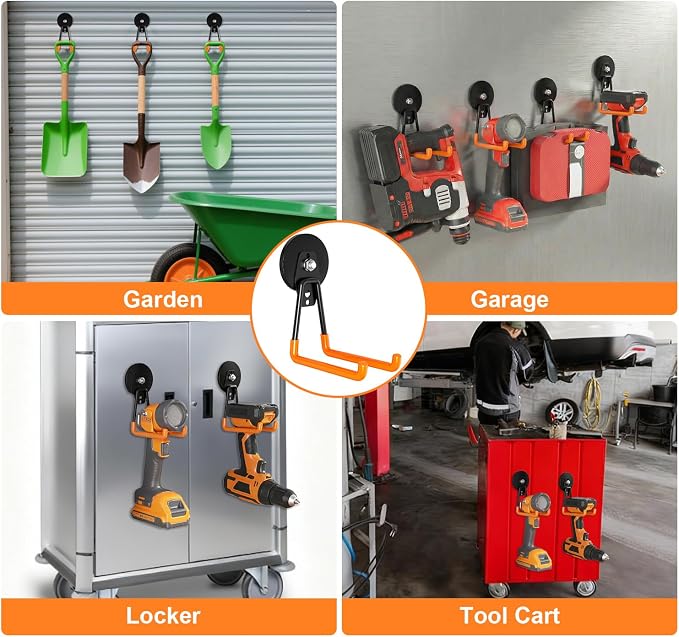 Heavy-Duty Storage Magnetic Hooks，No Need for Drilling, with Anti-Slip Coating, Suitable for Garages, Workshops, Kitchens, Storage Cabinets, RVS, Garden Tool Storage (Orange 3 pro) - Image 5