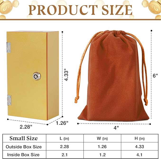 Acrylic Cash Box for Gambler Pocket Sized, Sparkling Glitter Gold Winners Bank for Casino, Control Gambler, Compact Portable Secure Money Organizer Safe Lock Box with 2 Keys&Storage Bag,1 PC - Image 2