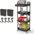 4 Tier Rolling Utility Cart with Drawer,REBECAT Utility Cart Made of Multifunctional Storage Organizer Tool for Kitchen,Bathroom,Living Room,Office(Black) by REBECAT