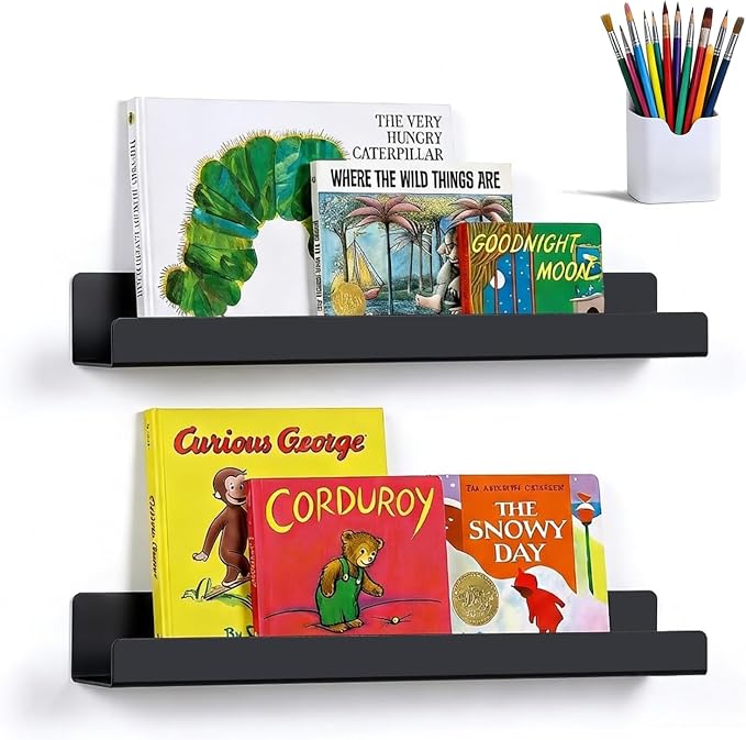 2 Pack 13.5" Metal Magnetic Bookshelf for Whiteboard, Strong Reusable Magnetic Display Shelf, Holds up to 12 lbs, Storage Organizer for Classroom, Kids Room, Office, Kitchen & Garage by Unknown