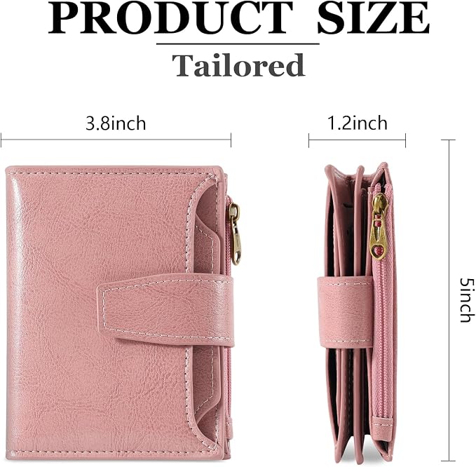 Small Wallet Women RFID Blocking Soft Leather Bifold Compact Card Holder Wallet for Women with Zipper Coin Pocket 4 ID Window - Image 3
