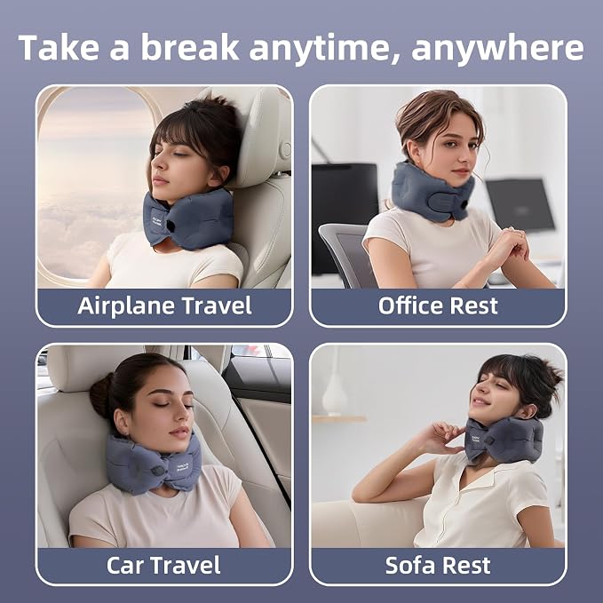 Inflatable Travel Pillow - Travel Pillow for Long Flight, Inflatable Neck Pillow for Traveling, Pocket Blow Up Pillow for Airplane, Bus, Train, Car, Office, Home (Navy Blue) - Image 5