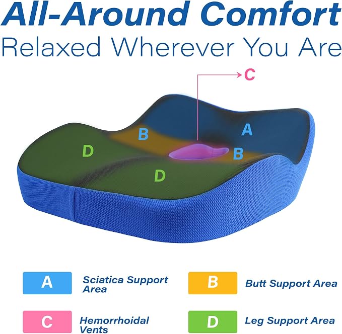 Allaboutsla Car Seat Cushion for Driving, Car Seat Pillow for Short Drivers | Ergonomic Memory Foam Seat Cushion for Pain Relief, Adult Booster Seat for Car, Butt Cushion for Car, Truck, Office, Blue - Image 4