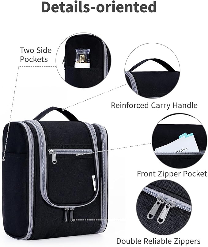 Narwey Small Hanging Travel Toiletry Bag Cosmetic Make Up Organizer for Women and Men (Medium, Black) - Image 6