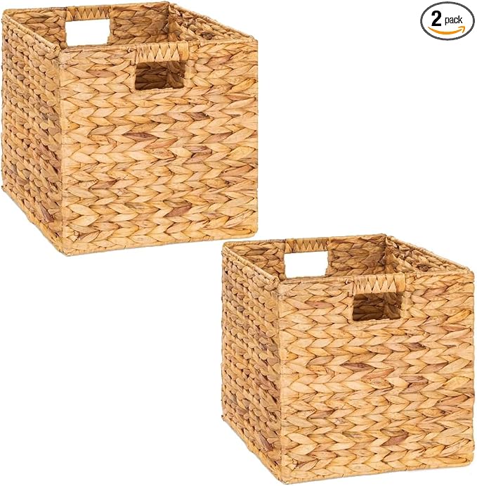 M4DECOR Storage Cube 10.5 x 10.5in, Wicker Storage Baskets for Shelves, Water Hyacinth Storage Baskets, Square Wicker Storage Basket (2 Packs 10.5in) by M4DECOR