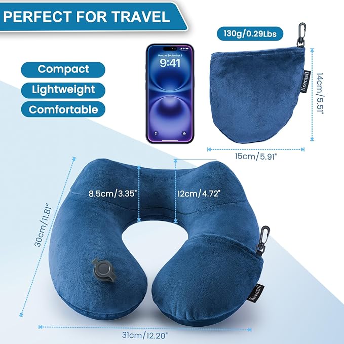 Keemall Inflatable Travel Neck Pillow for Airplane to Relieve Neck Pain | Comfortable U-Shaped Head &Neck Rest with Soft Plush Cover, Great for Long Flights, Car, Train, Office & Home Naps - Image 8