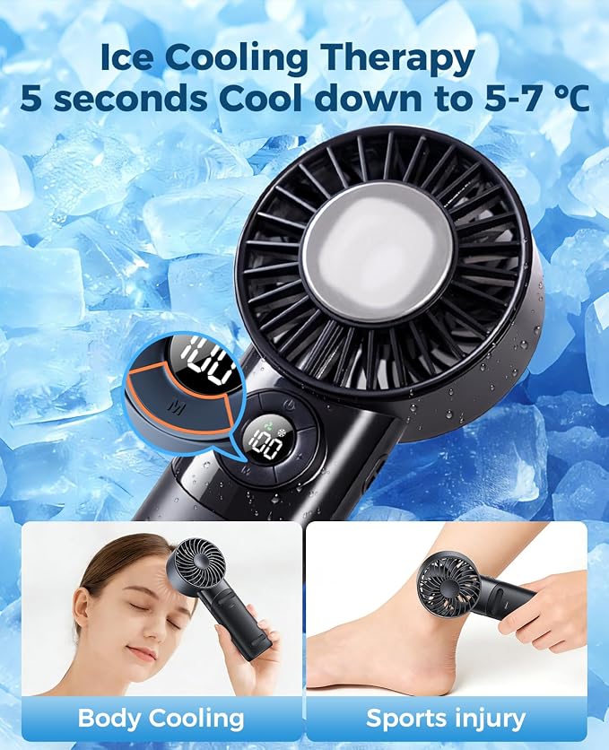 Portable Handheld Fan with Semiconductor Ice Cooling, 5 Seconds Cool Down | 4000mAh Handheld Fan/Table Fan/Neck fan 3 In 1, Rechargeable 10500 RPM Turbo cooling fan for Outdoor,Office,Camping,Travel - Image 2