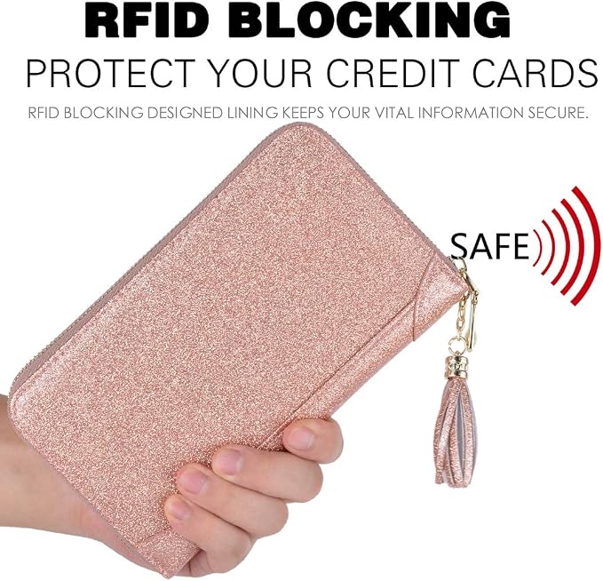 Easyoulife Credit Card Holder Wallet Womens Zipper Leather Case Purse RFID Blocking - Image 4