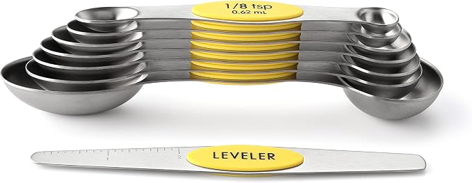 Spring Chef Stainless Steel Magnetic Measuring Spoons Set of 8, Yellow | Dual Sided Teaspoon & Tablespoon Measuring Spoons w/ Leveler for Dry & Liquid Ingredients, Measure Spoons for Baking, Cooking - Image 8
