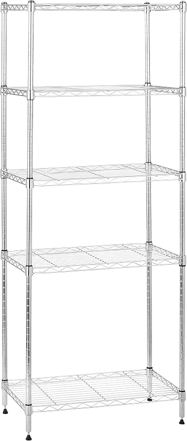 Amazon Basics 5-Shelf Adjustable Storage Shelving Unit for Garage, Steel Wire Rack, 200 Pound Loading Capacity per Shelf, 23.2" x 13.4" x 60", Chrome Finish by AmazonBasics